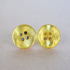 Handmade Shiny Yellow Button Stud Earrings